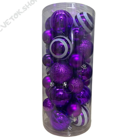Большой набор новогодних фиолетовых шаров 36шт