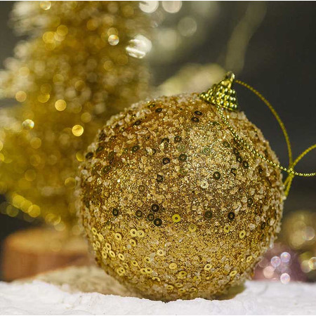 Набор новогодних шаров с мелкими золотыми пайетками 8см 3шт