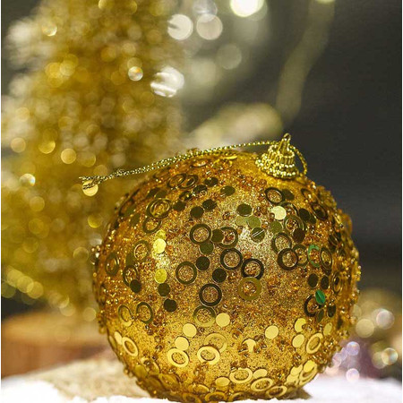 Набор новогодних шаров с золотыми колечками, бисером и пайетками 8см 3шт