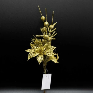 Украшение декоративное Ветка 27см с цветком золото