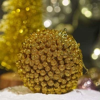 Набор блестящих ёлочных шаров с золотыми бусинами 8см 3шт