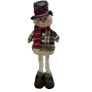 Фигура новогодняя интерьерная Снеговик 35-55см бело-серый в шляпе; телескопические ноги